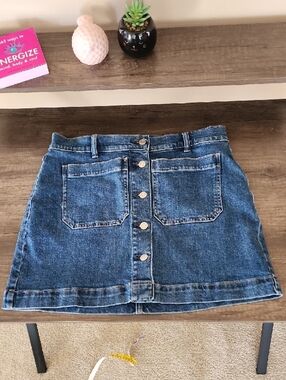 GAP Dark Blue Denim Button-Front Mini Skirt